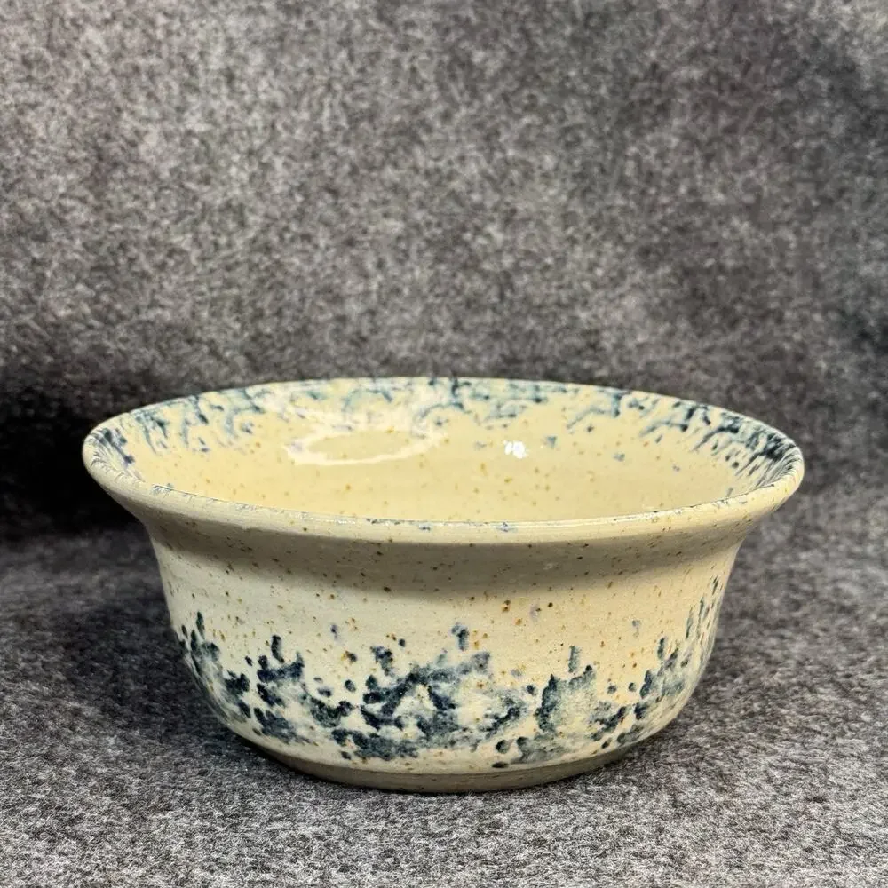 VTG Western American Pottery Blue Spongeware White Stoneware Bowl Rustic Country